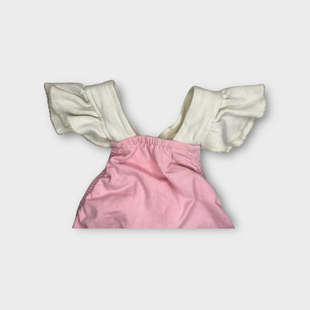 Everly B. Beige Ruffle Cap Sleeve Pink Bubble Romper